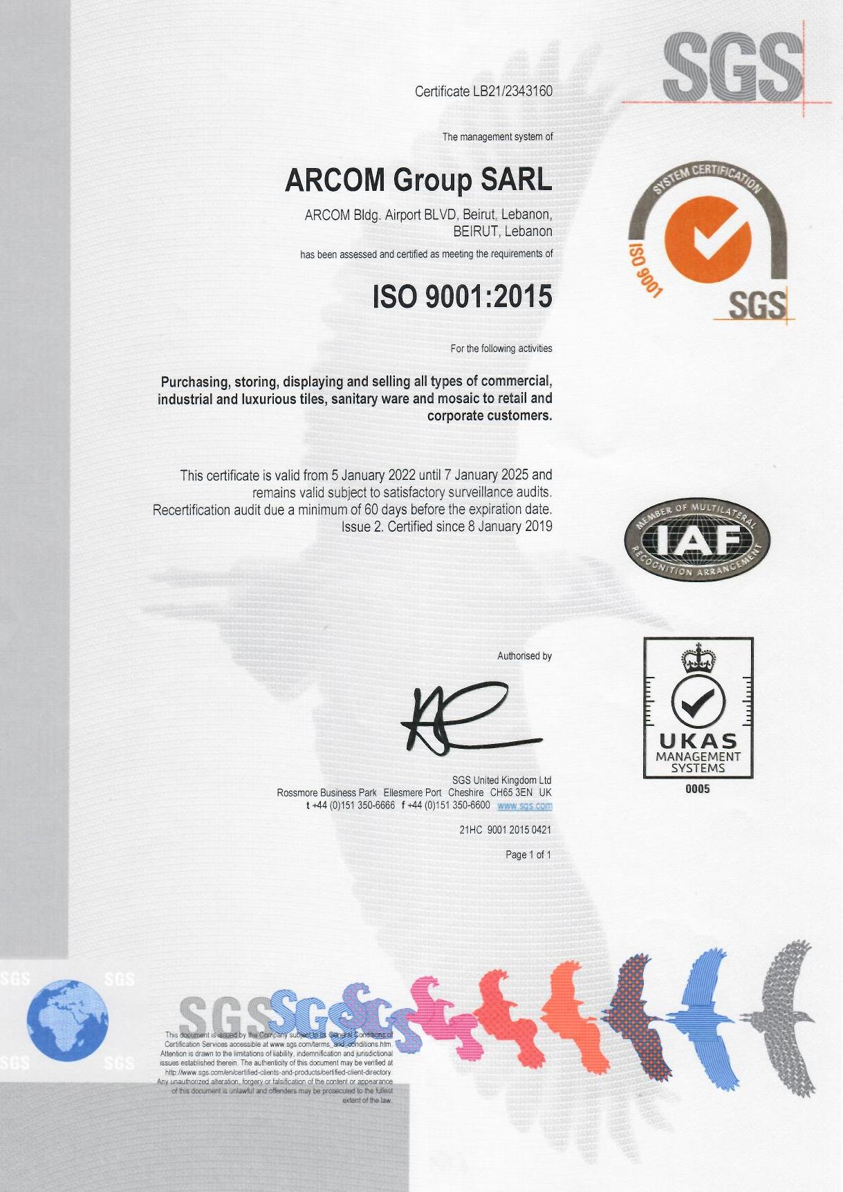 ARCOM ISO Certificate
